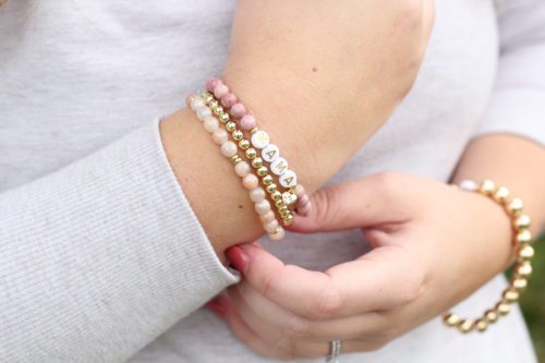 Mama Heart Bracelet - Weighted Gold Beads - Perlized Sunstone - Rhodochrosite