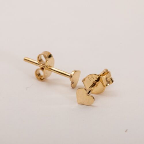 14k Yellow Gold Hammered Heart Studs