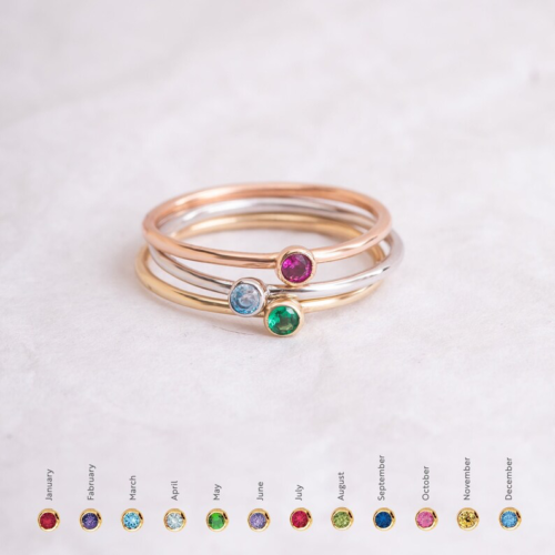 Stacked 14k Gold Birthstone Rings
